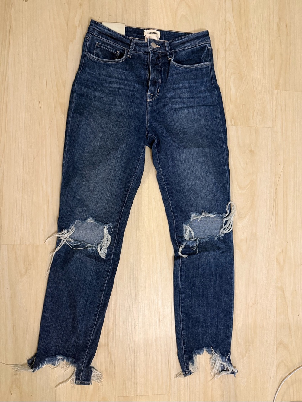 L'AGENCE Dark Blue Distressed Skinny Jeans
